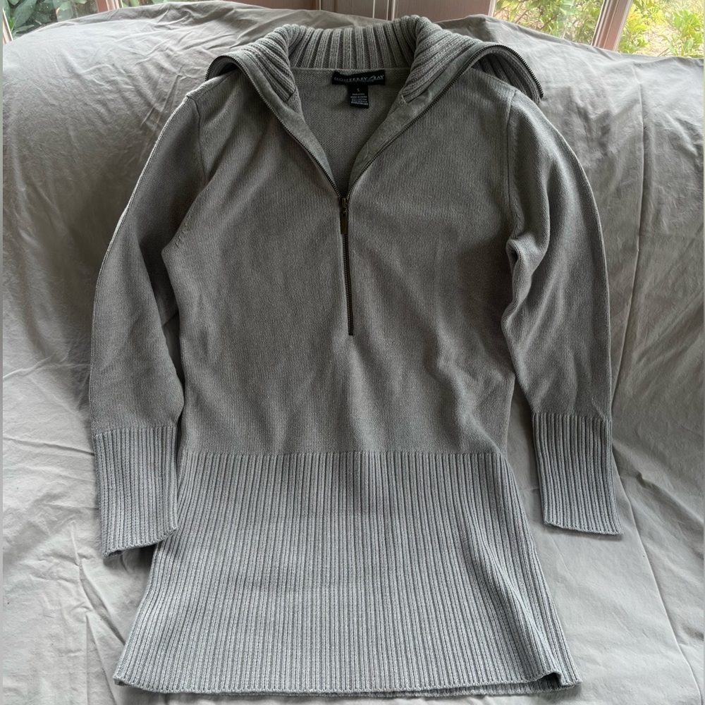 Gray Monterey Bay Knit Quarterzip Tunic Sweater with Collar